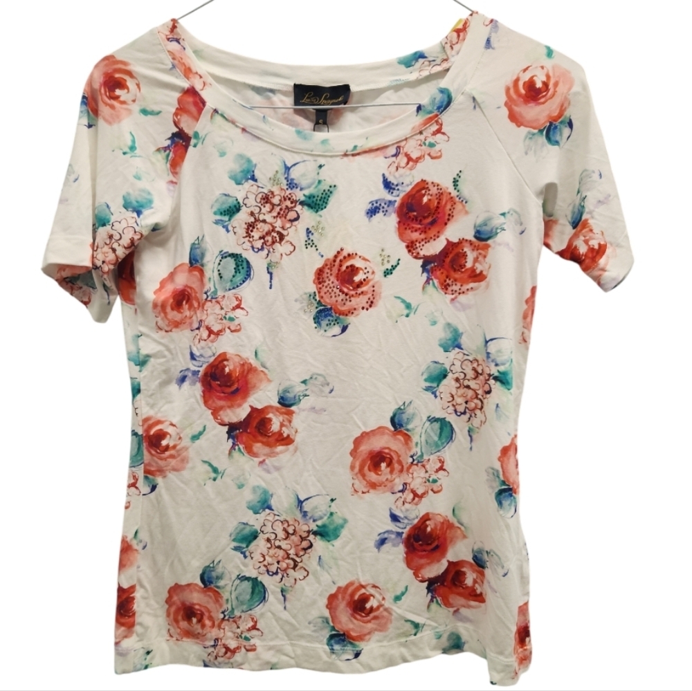 Luisa‎ Spagnoli Crystal Embe llished  Floral Print Top SIZE SMALL